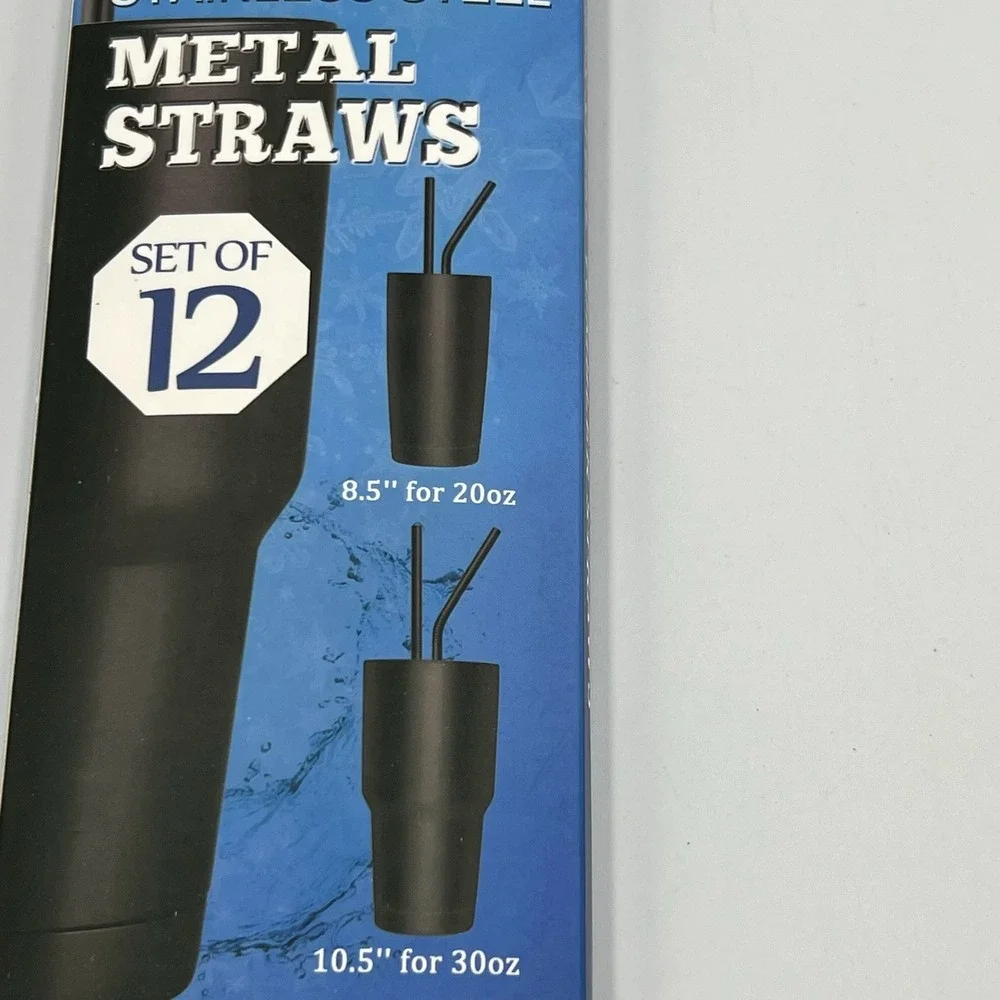 Hiware Black Metal Straws 12pk Stainless Steel 8.5-10.5in Reusable New